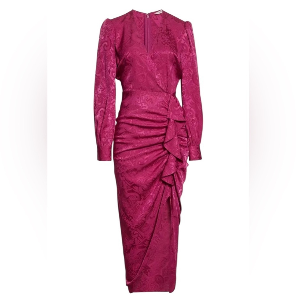 Veronica Beard Fuchsia Weiss Side Ruffle Long Sleeve Silk Blend S 2 Retail $698